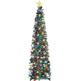 5 Ft Pop Up Christmas Tree With Timer Lights, Blue Christmas Tinsel Tree, Collapsible Artificial Pencil Christmas Tree For Indoor Home Apartment Porch Holiday Party Decorations