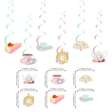 Floral Tea Party Decorations - Happy Birthday Banner, Hanging Swirls, For Girls Spring Summer Flower Theme Party Supplies
