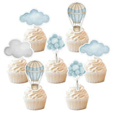 36Pcs Multicolored Hot Air Balloon Cupcake Toppers - Adventure Awaits Baby Shower Decor - Non-Edible - Plastic - Warm Color Family
