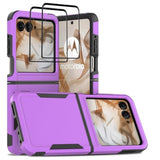 For Motorola Moto Razr 2024 Case With 2 Pack Hd Screen Protector, Dual Layer Protective Hard Pc Back & Soft Bumper Shockproof Phone Cover Case For Moto Razr 2024, Purple