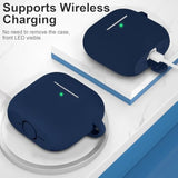 Compatible With Airpods 4 Case Cover, Protective Silicone Skin Accessories With Keychain For Women Men For Apple Airpods 4Th Generation Case(2024), Front Led Visible?Midnight Blue