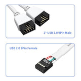2 Pack Motherboard Usb 2.0 To Dual 9 Pin Extension, Usb Header Splitter For Internal Motherboard (Braided White)