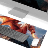 Red Dragon Large Mouse Pad, Extended Gaming Desk Mat 27.5X11.8 Inches With Non-Slip Rubber Base & Stitched Edges, Waterproof Desk Mat For Office, Home, Laptop, And Computer Keyboard