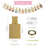 Birthday Photo Banner With 2 Strings Of Fairy Lights For Children And Adult Birthday Party Decorations, Annual Milestone Happy Birthday Banner (Gold)