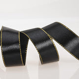 25 Yards 1 Inch Black Satin Ribbon With Gold Edges, Gold Border Fabric