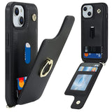 For Iphone 13 Case With Card Holder And Strap - Women'S Crossbody Lanyard, Ring Stand,Snap Clasp, Rfid Blocking Phone Wallet Case 6.1 Inch (Black)