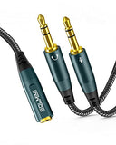 Headphone Splitter Adapter for PC, 3.5mm CITA TRRS Female to 2 TRS Male Headphone Audio Mic Jack Y Splitter Cable for Gaming Headset to Dual-Jack PC,