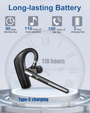 Bluetooth Headset V5.4, Wireless Bluetooth Earpiece With Cvc8.0 Dual Mic Noise Cancelling 110 Hours Talktime For Cell Phone/Iphone And Android Headphones For Trucker/Driver/Business