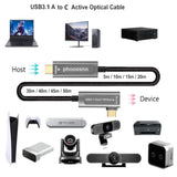 Usb C To C Fiber Optical Cable Usb 3.2Type C Cable 10Gbps 50Ft Compatible With Microsoft Azure Logitech Camera Aver &Vaddio & Barco Clickshare Touch Screen Kinect Intel Realsense