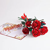 Valentine’S Day Set Of 1 Pop-Up Card & 6 Paper Handcrafted Roses For Her - 3D Greeting Cards For Boys, Girls, Men, Women - 5" X 7" Card & 12" Rose - Blank Notecard & Envelope Included