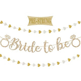 Pre-Strung Bride To Be Banner,Gold Glitter Banner Sign With 2Pcs Heart Streamers Garland For Bachelorette Party Decorations, Bridal Shower Wedding Engagement Hen Party Decorations Supplies