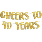Cheers To 40 Years Gold Glitter Banner - 40Th Anniversary And Birthday Party Decorations