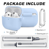 Soft Skin Silicone Case Cover for AirPods 4th Generation with Keychain and Cleaner Kit, Sky Blue, Compatible with AirPods 4th Gen Case, Protective Case for Men and Women