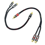 1Ft Shielded Rca Splitter Subwoofer Stereo Audio Video Cable 1 Male To 2 Female Dual Speaker Y Adapter Connector Extension Cord 24K Gold Plated(2 Pack)