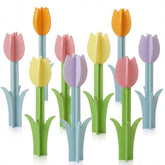 8 Pcs Easter Home Decor Spring Tulip Table Centerpiece Wood Signs 3D Tulips Pastel Farmhouse Flowers Multicolor Floral Block Tabletop Signs For Easter Spring Party Tabletop Home Decor
