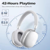 Wireless Headphones Over-Ear Bluetooth Adjustable 42 Hours Of Listening Time Volume Control, Fitting In Gaming/Running/Sports Headphones For Iphone/Android/Samsung -Silver