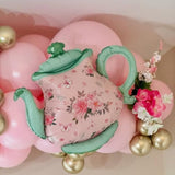 4 Pcs 22 Inch Teapot Mylar Balloons, Pink & Green for Tea Party, Baby Shower Decor
