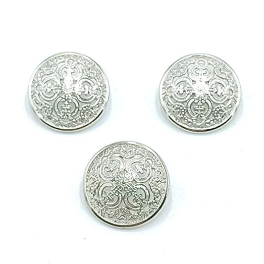 24Pcs Buttons Antique Silver Color Round Shape Flower Pattern Metal Bu