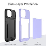Wallet Case For Iphone 12/12 Pro 6.1-Inch With Card Holder, Dual Layer Shockproof Protective Phone Cover, Sliding Hidden Slot (Purple)