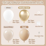 Neutral Balloon Garland Kit: Nude, Sand, White & Gold - 147 Piece