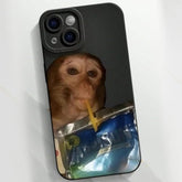 For Iphone12 13 14 15 16Pro Max Monkey Drinking Water Phone Case Silicone Tpu (Black, Ip 13)
