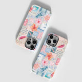 For Iphone 16 Pro Case, Summer Beach Ocean Vintage Seashell Flower Collage Design Cover, Cute Aesthetic Hybrid 2-Layer Hard Shell Shockproof Phone Case For Girls Women 6.3''