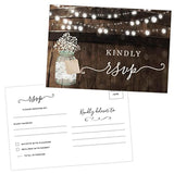 50 Rustic Mason Jar Rsvp Postcards For Wedding, Response Cards, Reply Cards Perfect For Bridal Shower, Rehearsal Dinner, Engagement Party, Baby Shower