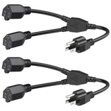 Cable Matters 2-Pack 2 Outlet Power Splitter Cord - 1.2ft, NEMA 5-15P to NEMA 5-15R Y Power Cord Splitter, 16 AWG Outlet Saver, 1.2 Feet