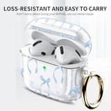 Case Cover Compatible With Airpods 4Th Generation 2024, Wireless Charging, Shockproof, Soft Tpu Transparent Reduced Yellowing For Airpods 4 Cases With Gold Keychain (Blue Bow Tie)