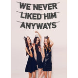 Pre-Strung We Never Liked Him Anyways Black Glitter Divorce Party Banner,Newly Single,Funny Breakup Decorations,Ideas, Gifts And Decorations