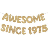 Pre Strung Awesome Since 1975 Banner Glitter Happy 50Th Birthday Banner Funny Glitter Happy 50Th Birthday Decorations For Men Women Anniversary Party(Champagne Gold)