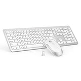 Wireless Keyboard and Mouse Combo - Full Size Slim Thin Wireless Keyboard Mouse with Numeric Keypad 2.4G Stable Connection Adjustable DPI (White & Silver)