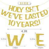 Holy We'Ve Lasted 10 Years Banner, 10Th Wedding Anniversary Party Decorations, Funny Decor For Him Her Husband Wife Parents, Pre-Strung, Gold Glitter