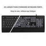 Large Print Keyboard For Seniors,Visually Impaired-High Contrast Black Keys,White Backlit With Cover,Wired Usb 104 Full Size-Easy To Read Big Letters For Macular Degeneration Low Vision (No Glare)