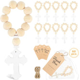 60 Pieces Baptism Favors Include Wooden Rosary, Thank You Cards, And White Mesh Bags For Baptism Decorations Baby Shower Favors First Communion Gifts For Girls Boys
