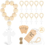 60 Pieces Baptism Favors Include Wooden Rosary, Thank You Cards, And White Mesh Bags For Baptism Decorations Baby Shower Favors First Communion Gifts For Girls Boys