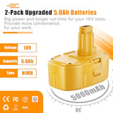 5.0Ah Replacement For Dewalt 18V Battery Compatible With Dewalt 18V 18 Volt Battery Replacement Dc9096 Dc9098 Dc9099 Dw9095 Xrp Ni-Mh 2Pack