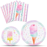Ice Cream Plates And Napkins - Ice Cream And Popsicle Theme Party Supplies For Girls Birthday Disposable Tableware Dessert Plates Luncheon Napkins Serves 16 Guests 48Pcs