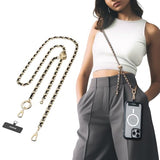Cell Phone Chain Lanyard Crossbody with Tether Tab & Attachment Clip, Metal & Leather Strap with 360 Rotatable Buckle Adjustable Length, Chic