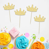 24Pcs Gold Crown Cupcake Toppers – Glitter Picks for Princess, Baby Shower & Birthday Decor