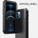 Heavy Duty iPhone 12 Case with Metal Frame and Silicone Screen Protector, 6.1 Inch, Black