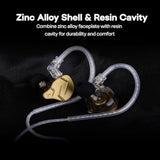 Kz Zsn Pro X Dual Driver 1Ba+1Dd Hybrid Metal Earphones Hifi In-Ear Monitor With Detachable Recessed 2Pin Cable,Zinc Alloy Panel (Without Mic, Black)