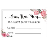 Guess How Many Game Cards, Baby Shower Bridal Shower Game Cards (Pink Rose 3.5" X 2") 50 Pieces