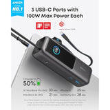 Anker Laptop Power Bank, 25,000mAh Portable Charger with Triple 100W USB-C Ports, Built-in and Retractable Cables, for iPhone 16/15 Series, MacBook, Samsung, and More (Flight-Approved)