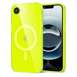 For Iphone 16E Case Clear Compatible With Magsafe Silicone, Bright Transparent Thin Magnetic Mag Safe Case Cute, Girly Trendy Slim Hard Camera Cover Protection, Fluorescent Neon Green Lime