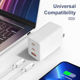 67W Usb C Charger Block, Gan 3-Port Compact Fast Wall Charger Foldable With Usb-C Cable For Macbook Pro/Air, Ipad Pro,Iphone17/16/15/14, Galaxy S25/S24,Pixel