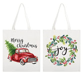 2Pcs Christmas Canvas Tote Bags Watercolor Merry Christmas Canvas Bags Greenery Reusable Grocery Shopping Bags White Gift Goodie Bags For Xmas Party Favor Supplies, 10.8 X 13.8Inch