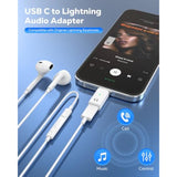 MoKo Lightning to USB C Earphone Audio Adapter Support Line Control(Not for Microphones/Charging/Data Transfer), USB C to Lightning Headphone Earphone Adapter for iPhone 16 15 Pro Max Plus, iPad,White