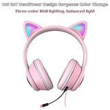 Cat Ear Gaming Headphones Wired Aux 3.5Mm With Led Light, Flashing Stereo Game Headphones Surround Sound Over-Ear Headsets With Microphone Fit Kids & Adult For Pc, Ps4, Switch, Mobile, Laptop