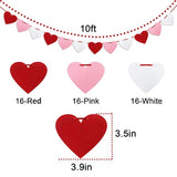 Felt Heart Garland Banner, Pre-Strung | Valentines Decorations | Red Pink White Valentines Banner | Anniversary Wedding Birthday Party Decorations | Outdoor Home Hanging Valentine'S Day Decor
